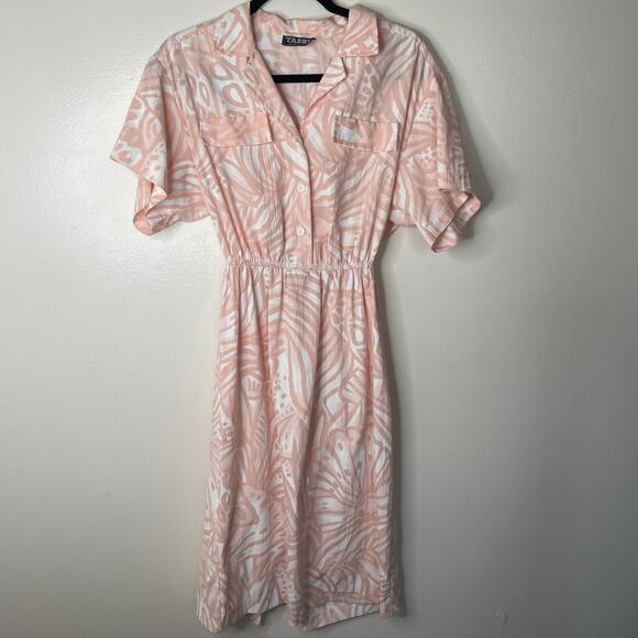 Vintage 70s Pink Tabby of California Abstract Botanical Print Shirtdress Sz 10 - Picture 2 of 13